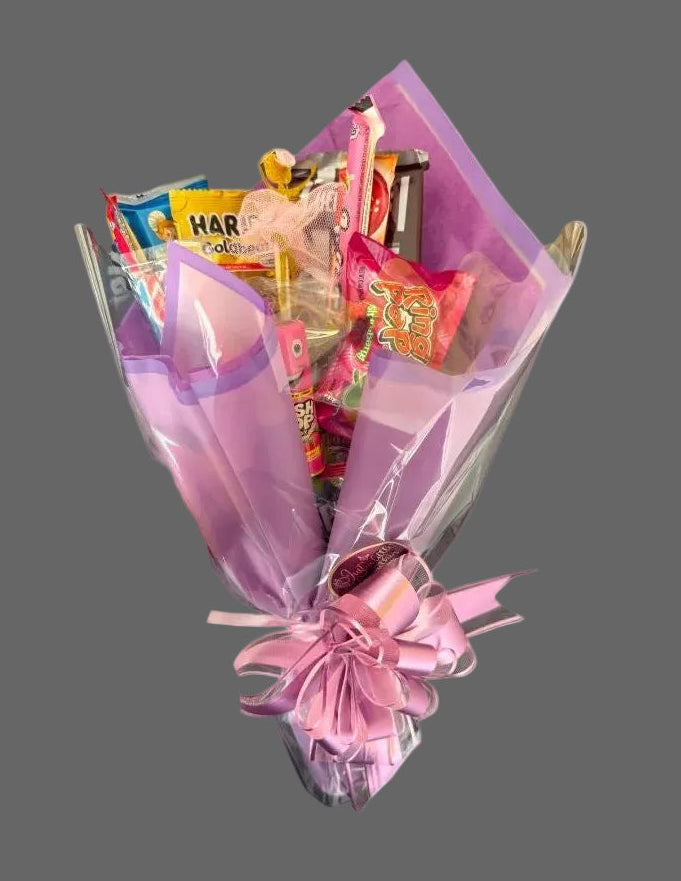 Candy and Chocolate wrapped in a bouquet. Designs vary.